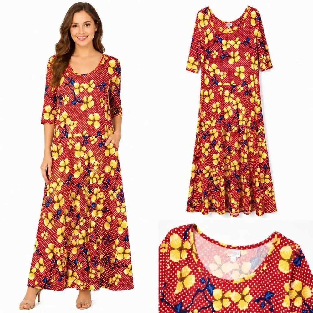 LuLaRoe Bright Floral Maxi Dress Red Size M